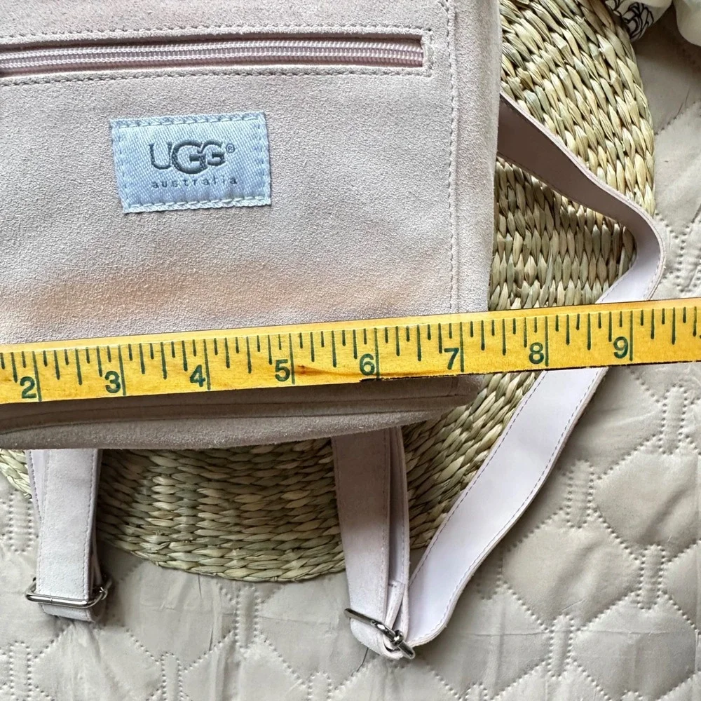 UGG Australia Mini Backpack Pink Suede Shearling‎ Fur Trim Drawstring Bag Small